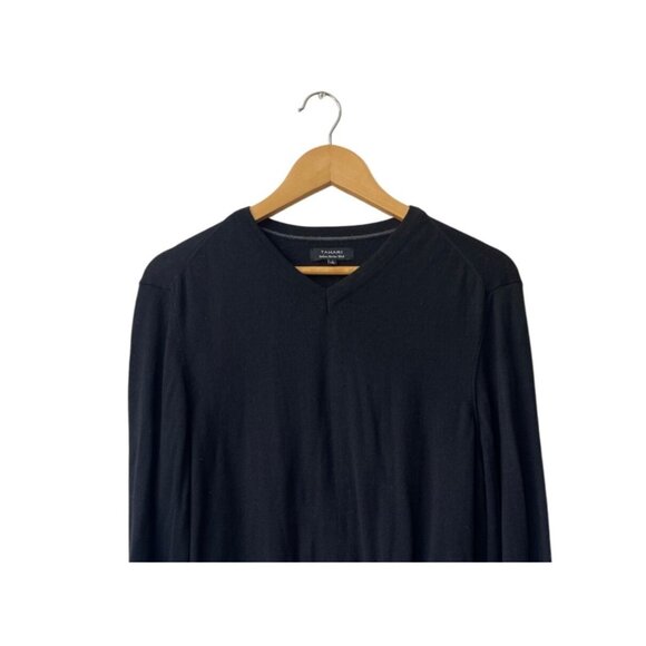 Tahari Mens Italian Merino Wool V-Neck Pullover Sweater Size L Preppy Academia - Picture 2 of 9